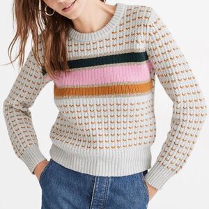 Madewell Striped Barfield Wool Blend Sweater Jumper in Heather Blizzard Size XXS